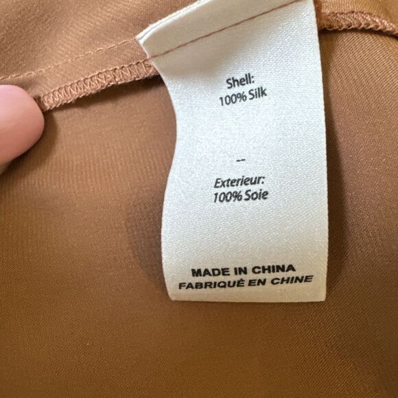 NWT Cinq A Sept Size L Taylee Metallic Brown Silk Satin Long Sleeve Blouse new - Picture 7 of 14